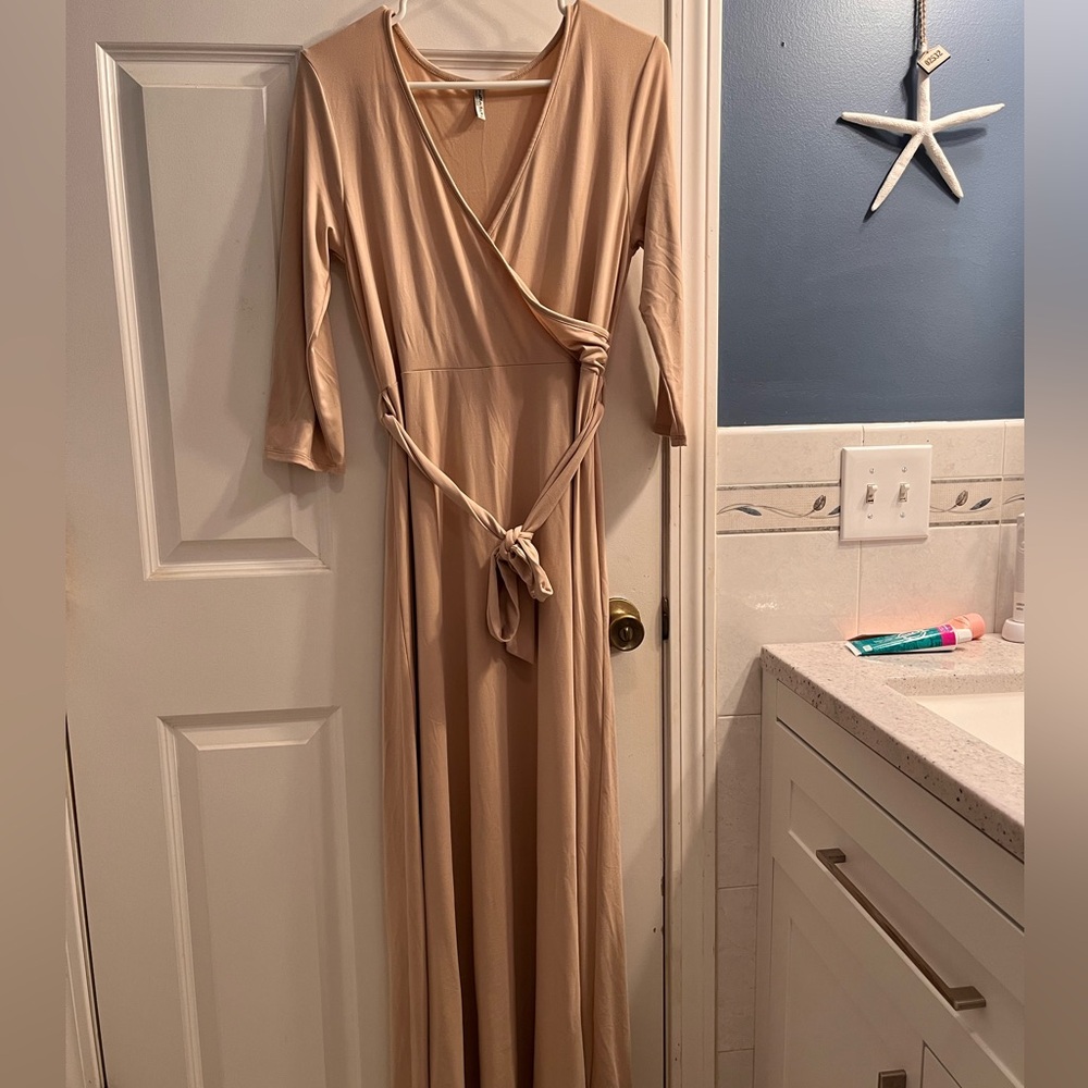 Beige Maternity Maxi Dress